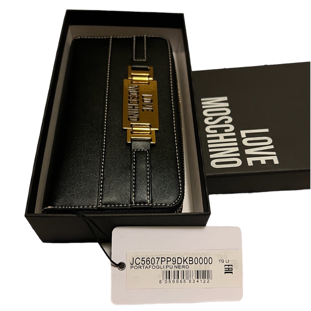 LOVE MOSCHINO Portafogli Pu Nero Zip Around Wallet - Picture 7 of 10